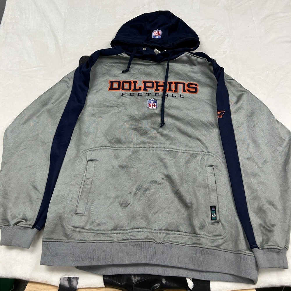 Reebok Hoodie Mens XL Gray Miami Dolphins NFL Team Apparel 8159A 05